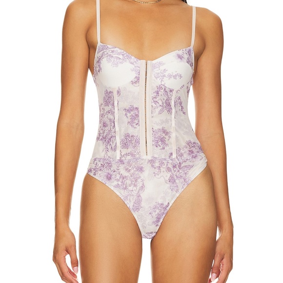 Free People X Intimately FP Night Rhythm Bodysuit in Ivory Combo - Picture 2 of 5